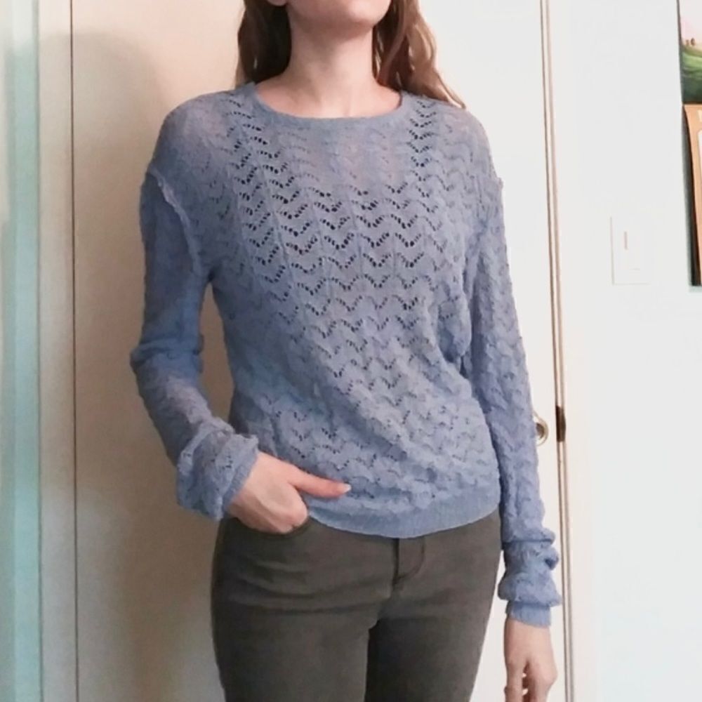 Vintage Blue Crochet Open Knit Lightweight Sweater
